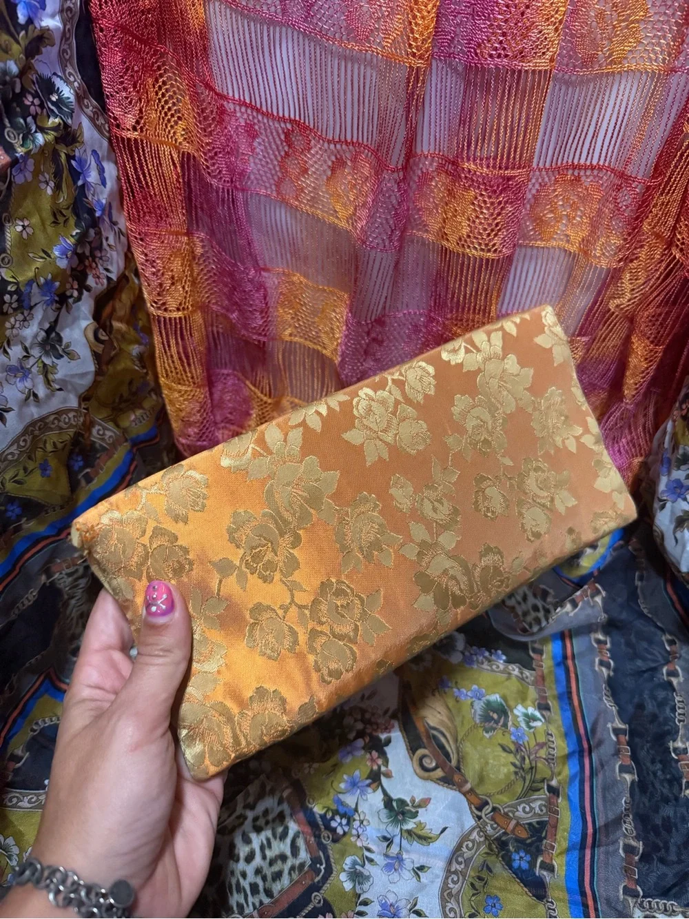 Elegant Gold Floral Satin Clutch - hand made needs finishing sony pictures